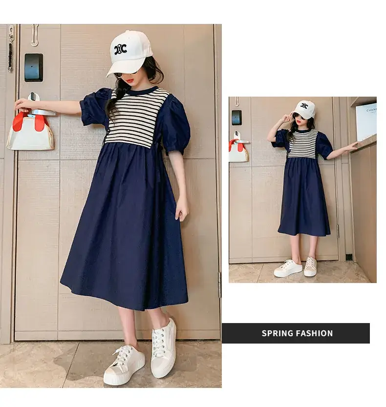 Girls White Striped Skirt Dress Summer Wear — feature 8