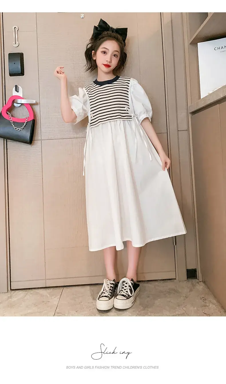 Girls White Striped Skirt Dress Summer Wear — feature 9