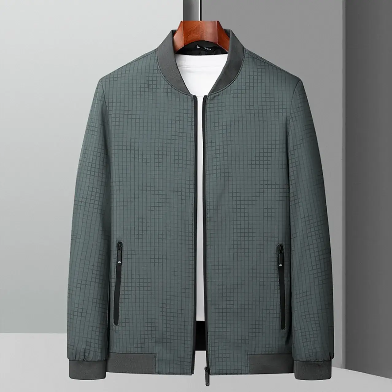 Men's Black Bomber Jacket with Zip Front - Image 3