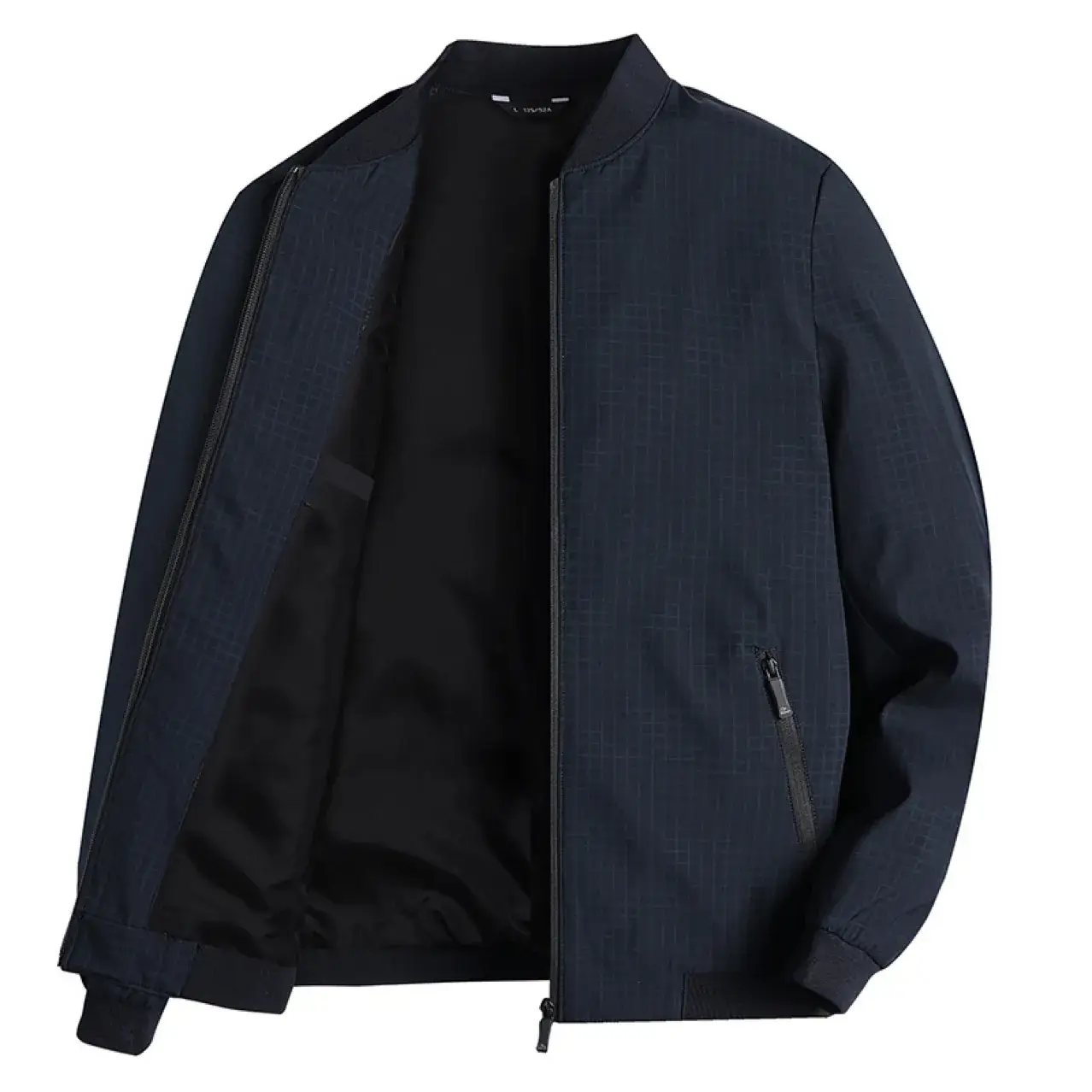 Men's Black Bomber Jacket with Zip Front - Image 4