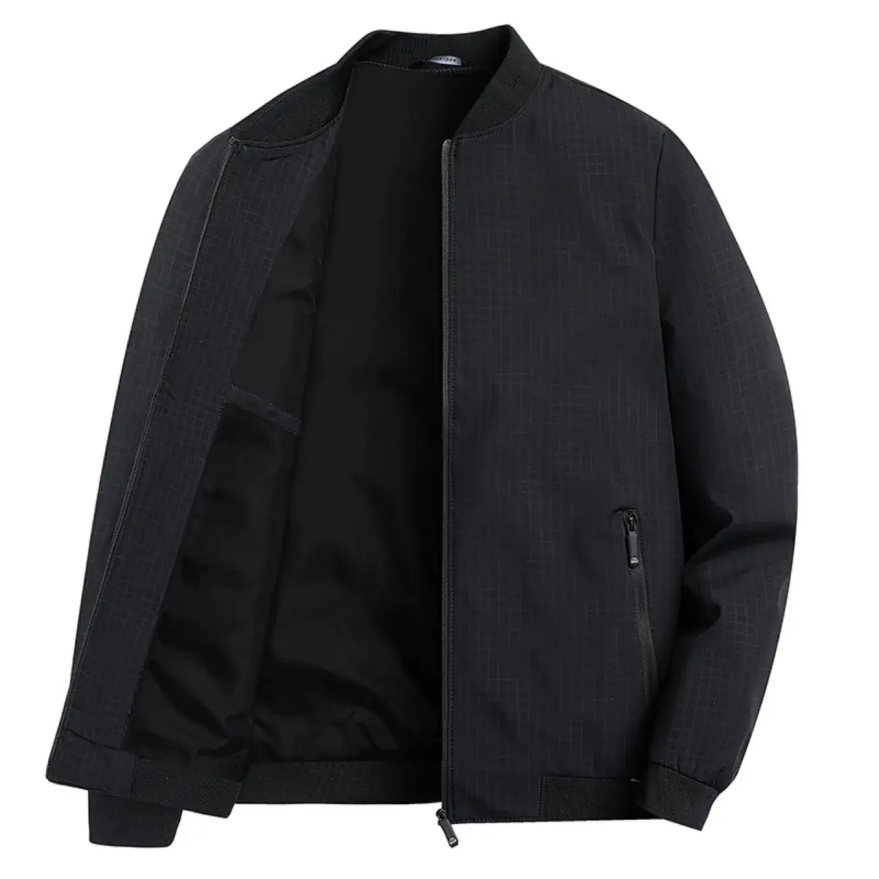 Men's Black Bomber Jacket with Zip Front - Image 5