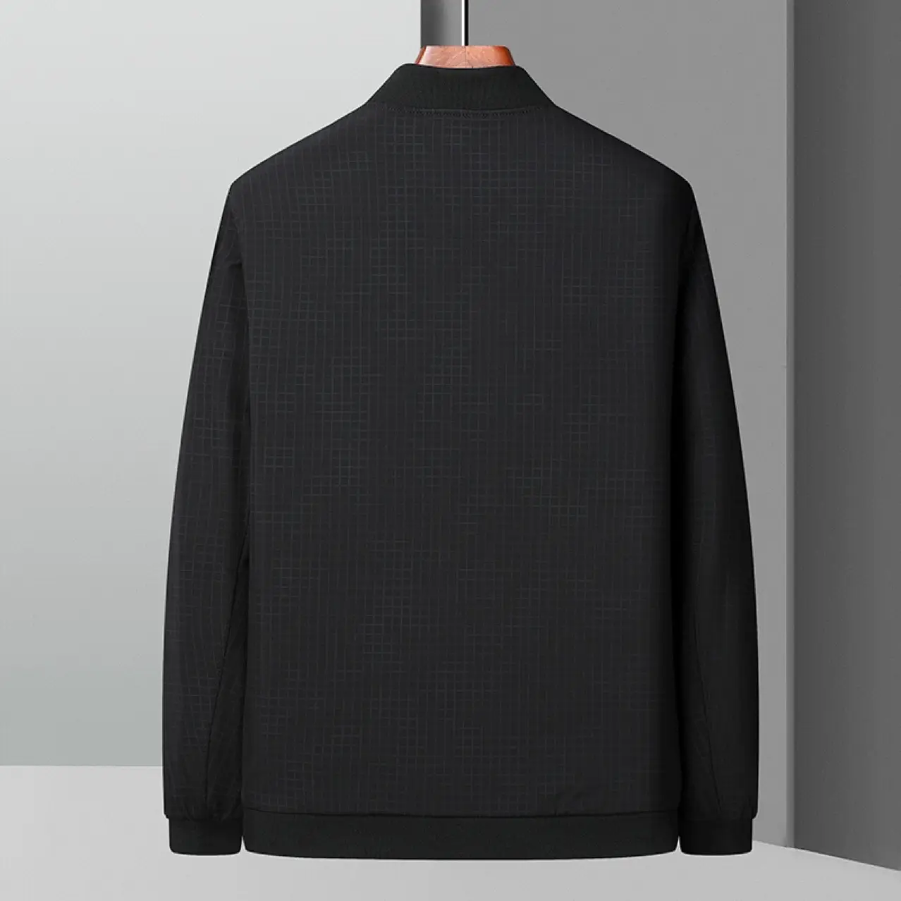 Men's Black Bomber Jacket with Zip Front — feature 2