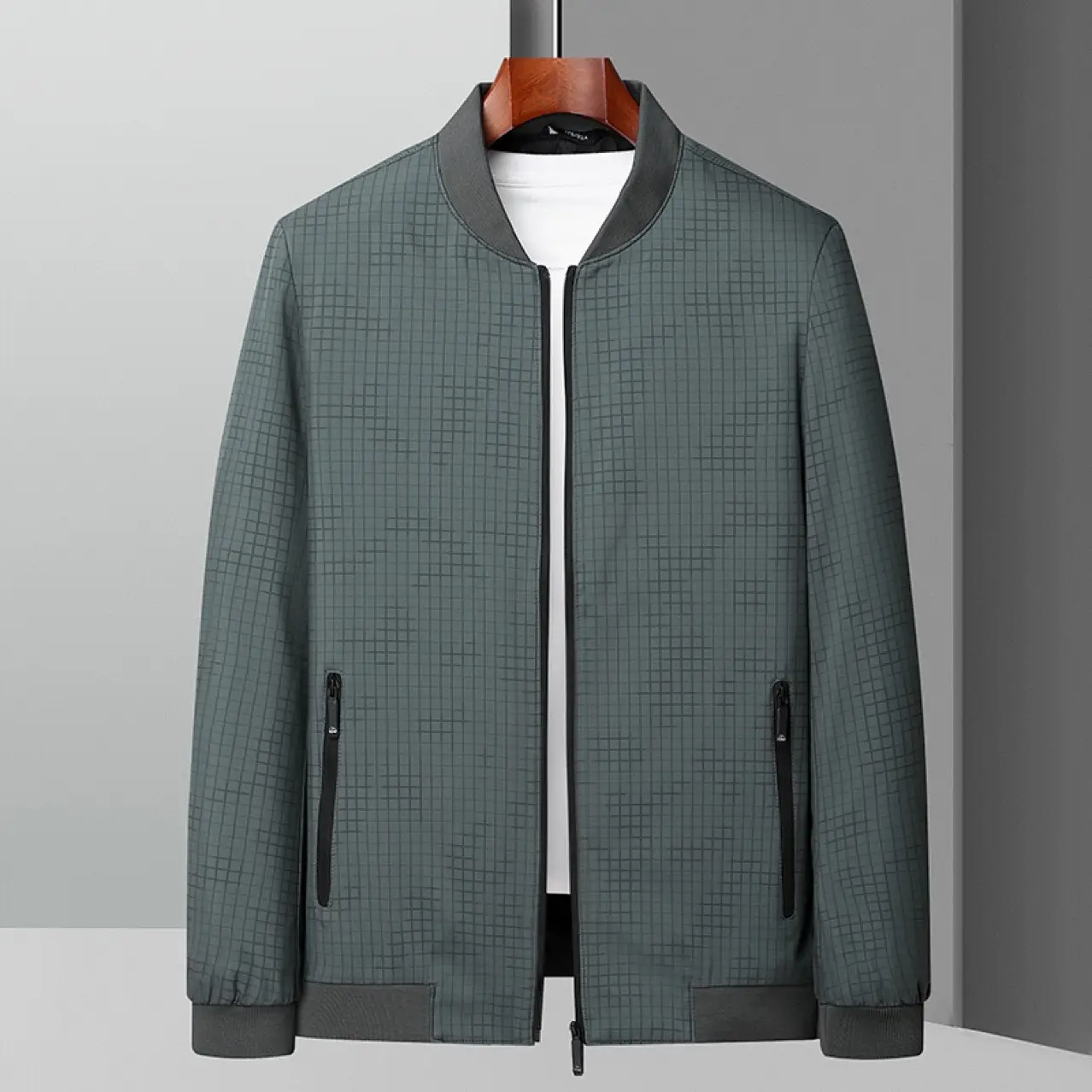 Men's Black Bomber Jacket with Zip Front — feature 3