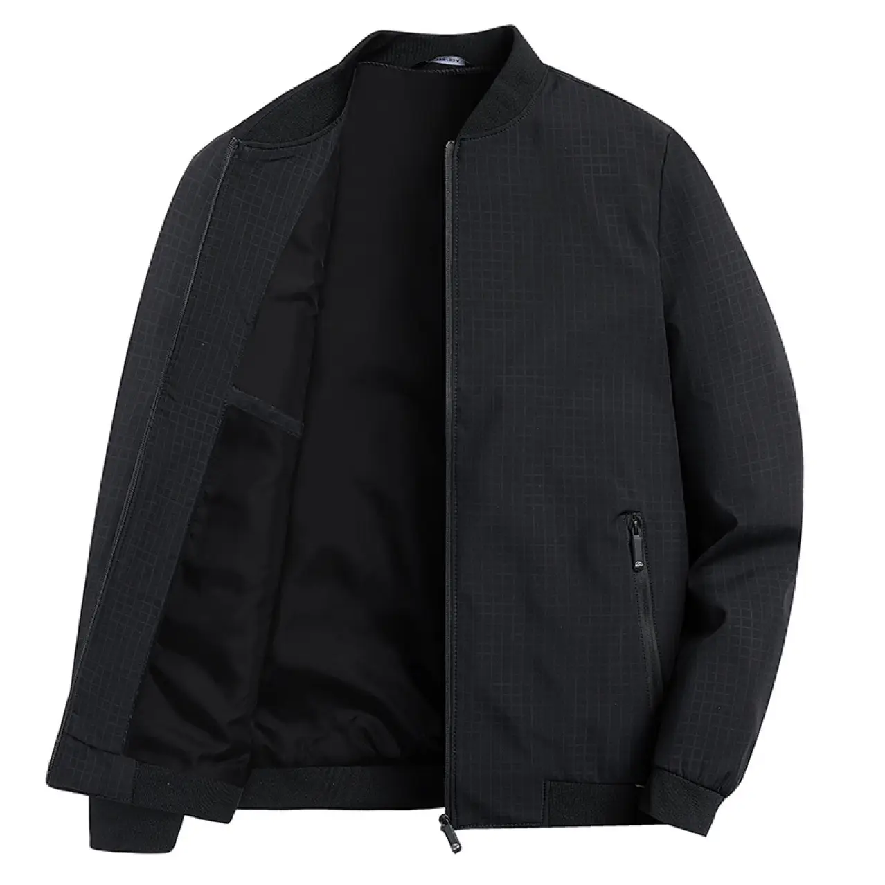 Men's Black Bomber Jacket with Zip Front — feature 5