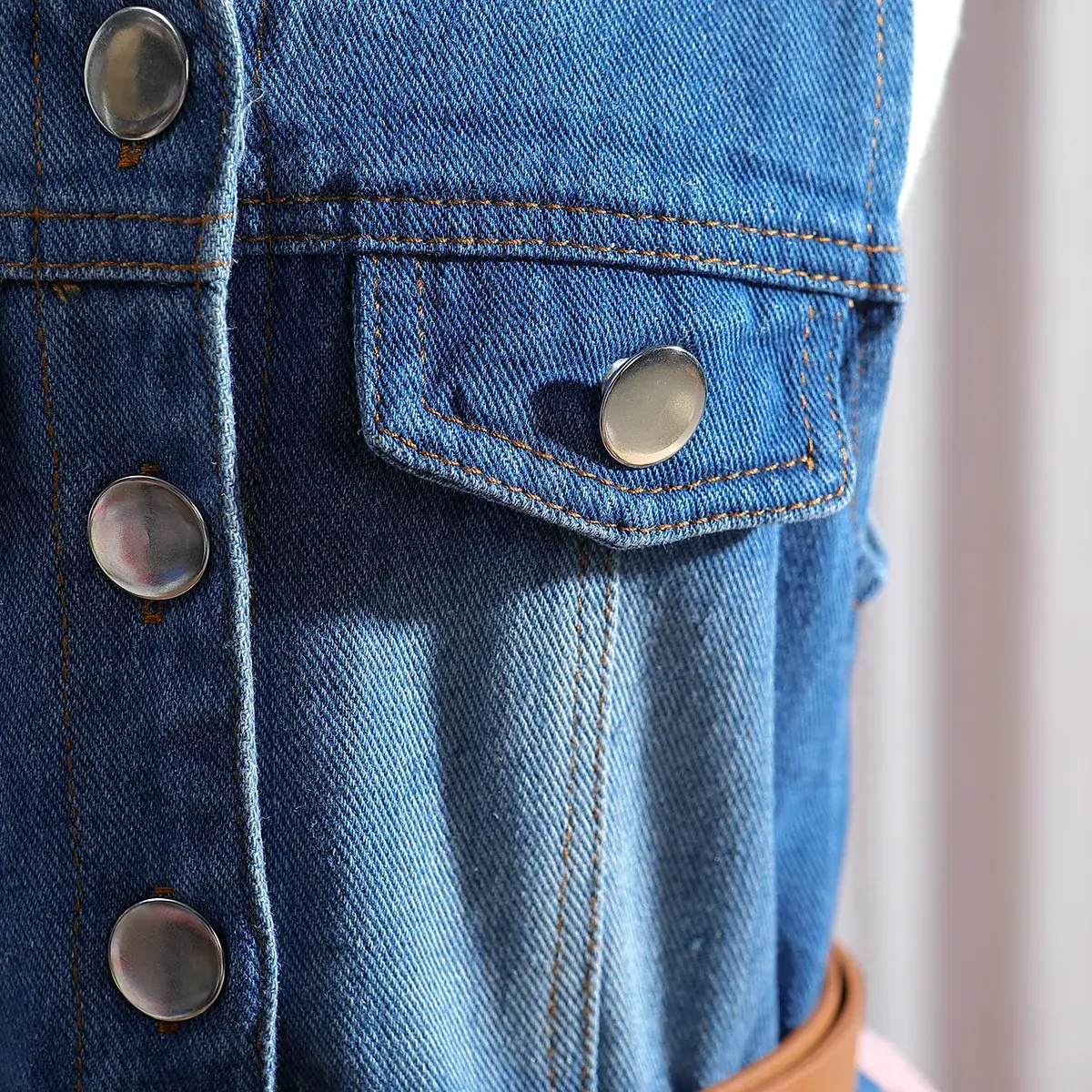 Girls Denim Sleeveless Skirt Dress Pink - Image 4