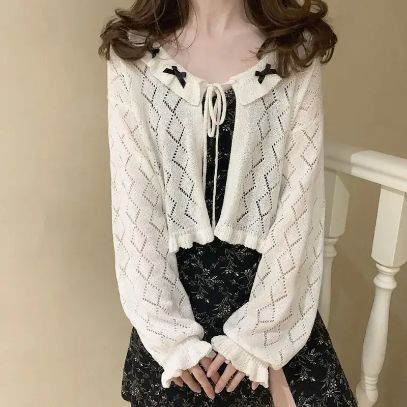 2025 Summer Knitted Hollow Lace-Up Tt Shirt for Women - Image 4
