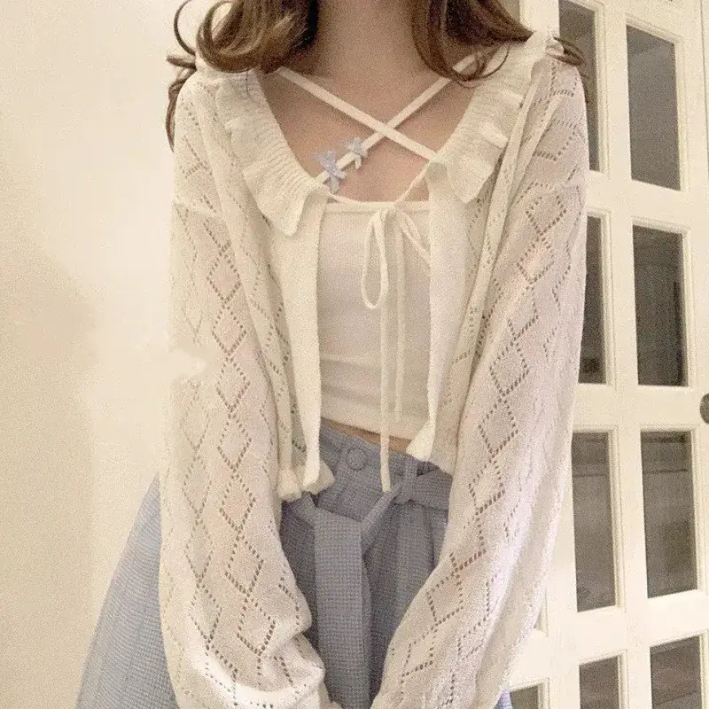 2025 Summer Knitted Hollow Lace-Up Tt Shirt for Women - Image 5