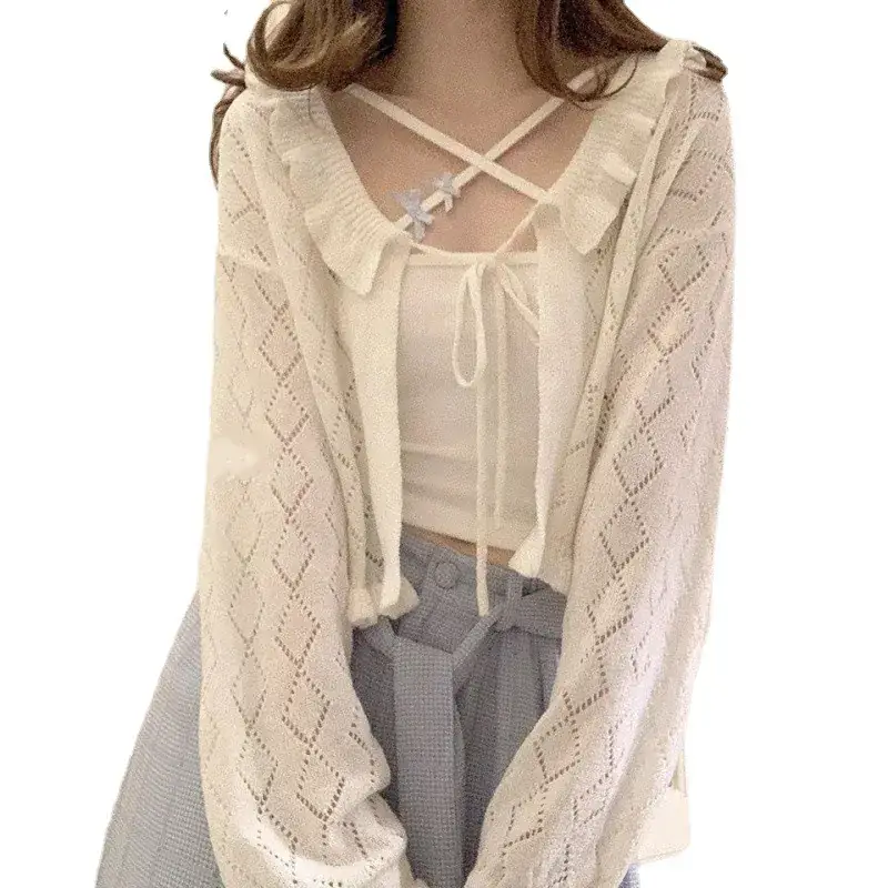 2025 Summer Knitted Hollow Lace-Up Tt Shirt for Women - Image 6