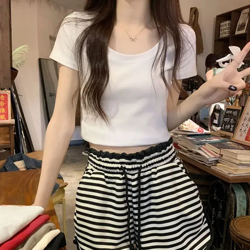 Women Summer Cotton Striped Top & Waistband Set