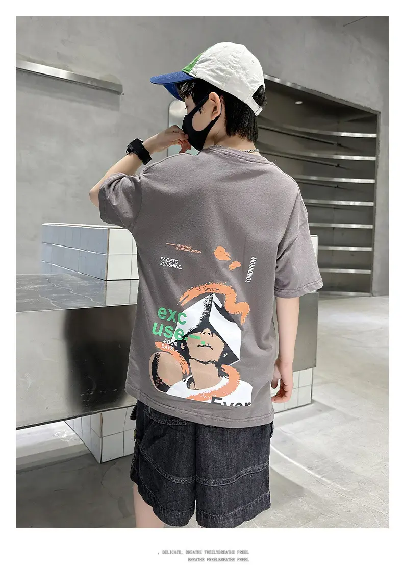 Kids Black Elephant Print T-Shirt Summer 2024 Medium Large — feature 27