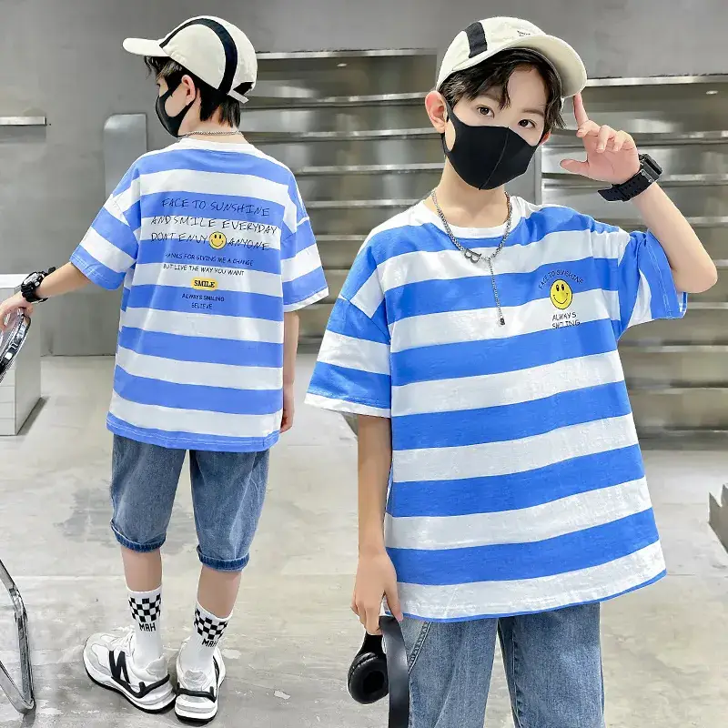 CFX-Trendy Children's Short Sleeve) Blue and White Stripes