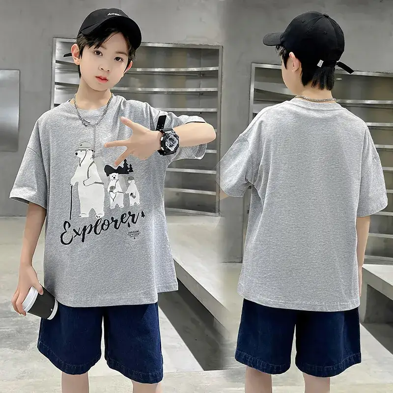 Kids Black Elephant Print T-Shirt Summer 2024 Medium Large