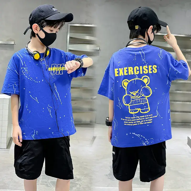 Kids Black Elephant Print T-Shirt Summer 2024 Medium Large
