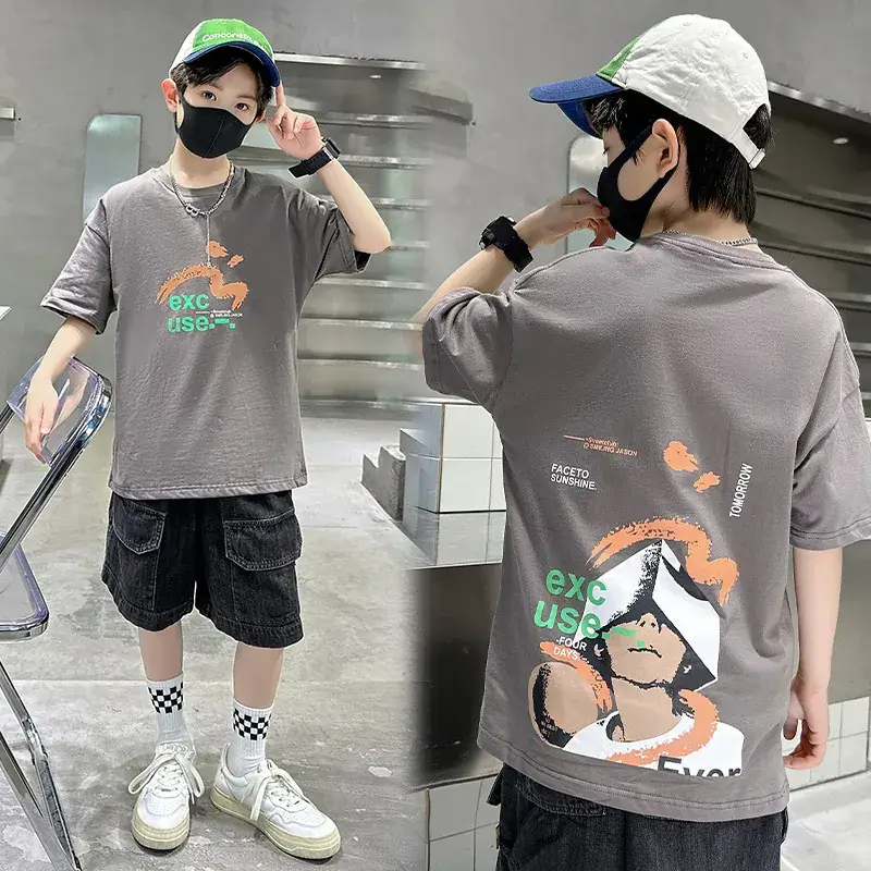 Kids Black Elephant Print T-Shirt Summer 2024 Medium Large