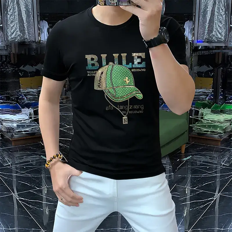 Men Red Blue Graphic T-Shirt Short Sleeve Summer - Image 8