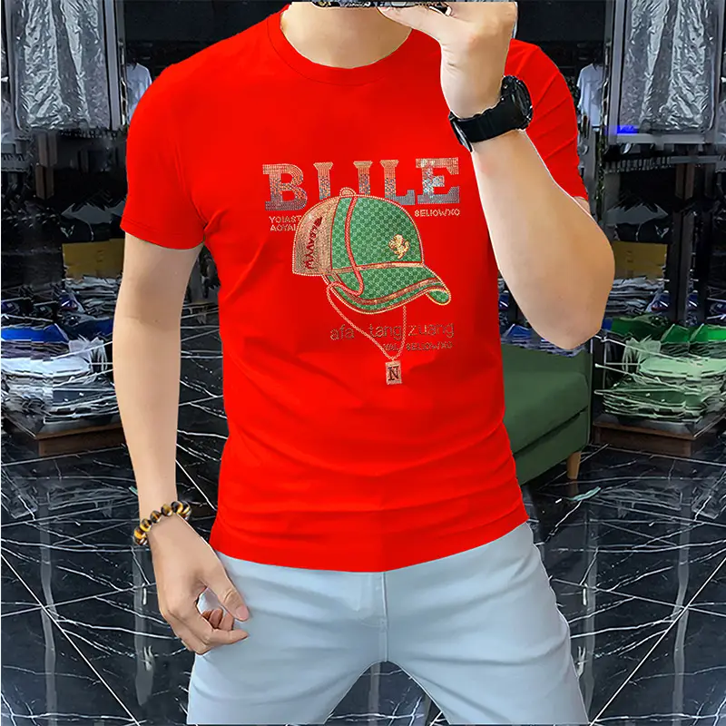 Men Red Blue Graphic T-Shirt Short Sleeve Summer — feature 17