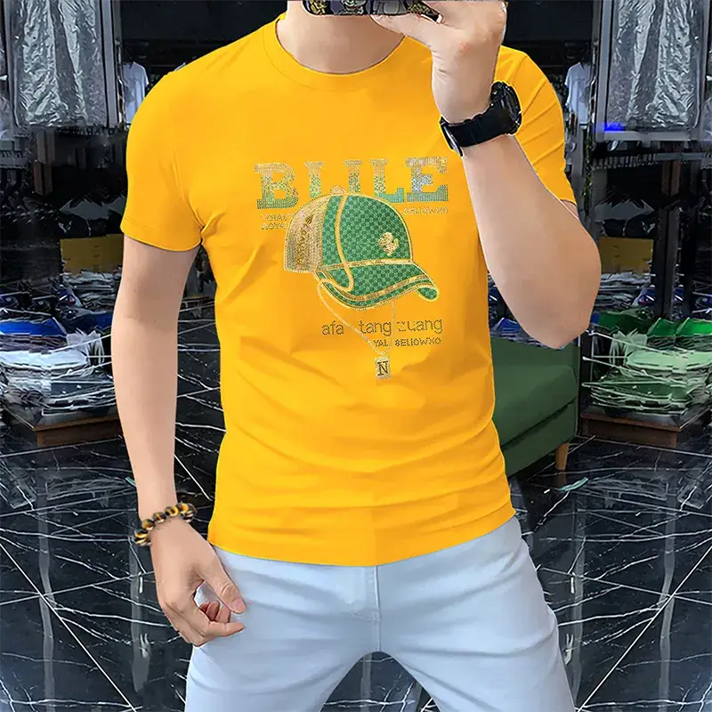 Men Red Blue Graphic T-Shirt Short Sleeve Summer - Image 4