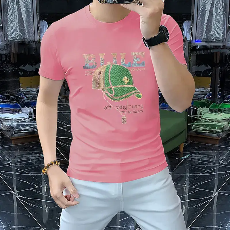 Men Red Blue Graphic T-Shirt Short Sleeve Summer - Image 6