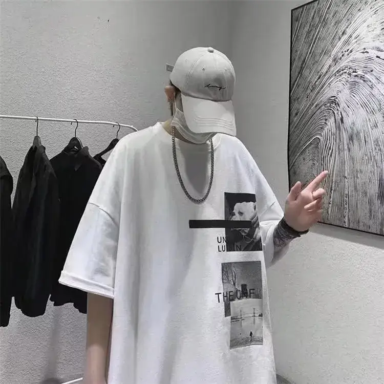 Harajuku T-Shirt Black Loose Fit Summer Men