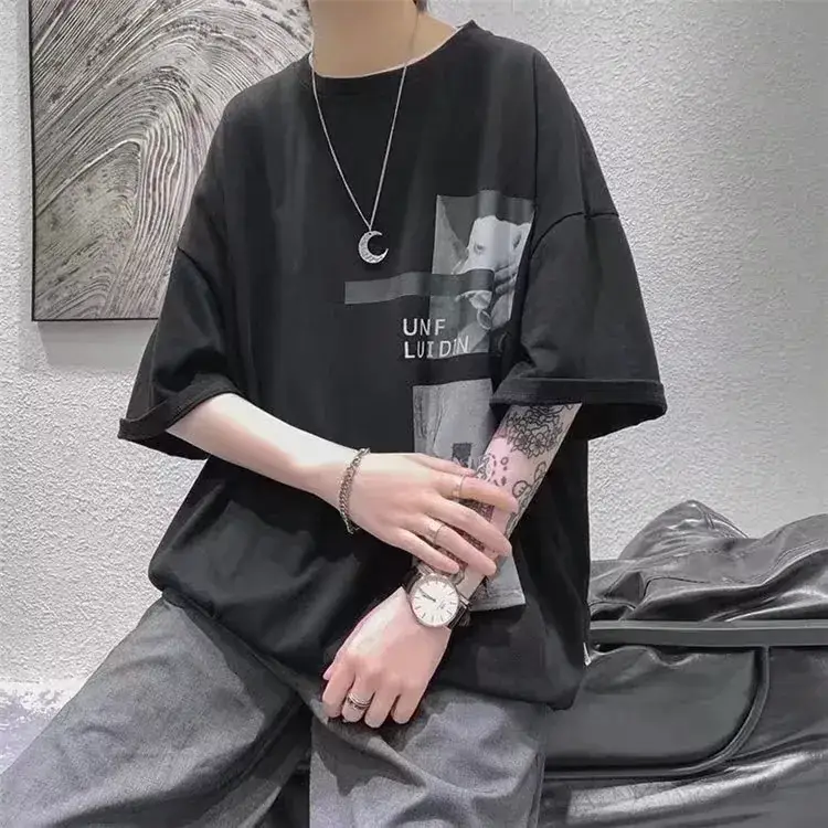 Harajuku T-Shirt Black Loose Fit Summer Men