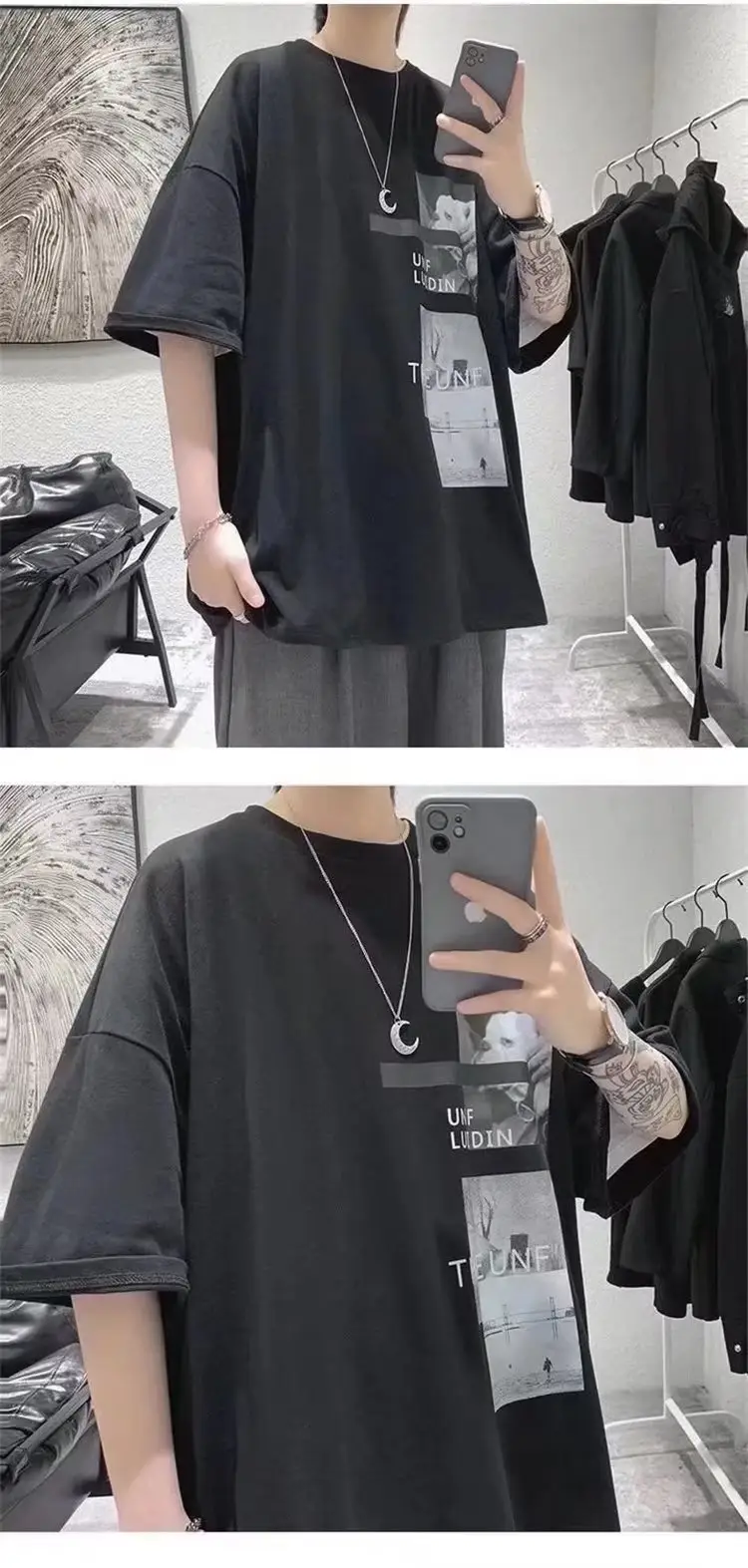 Harajuku T-Shirt Black Loose Fit Summer Men — feature 7
