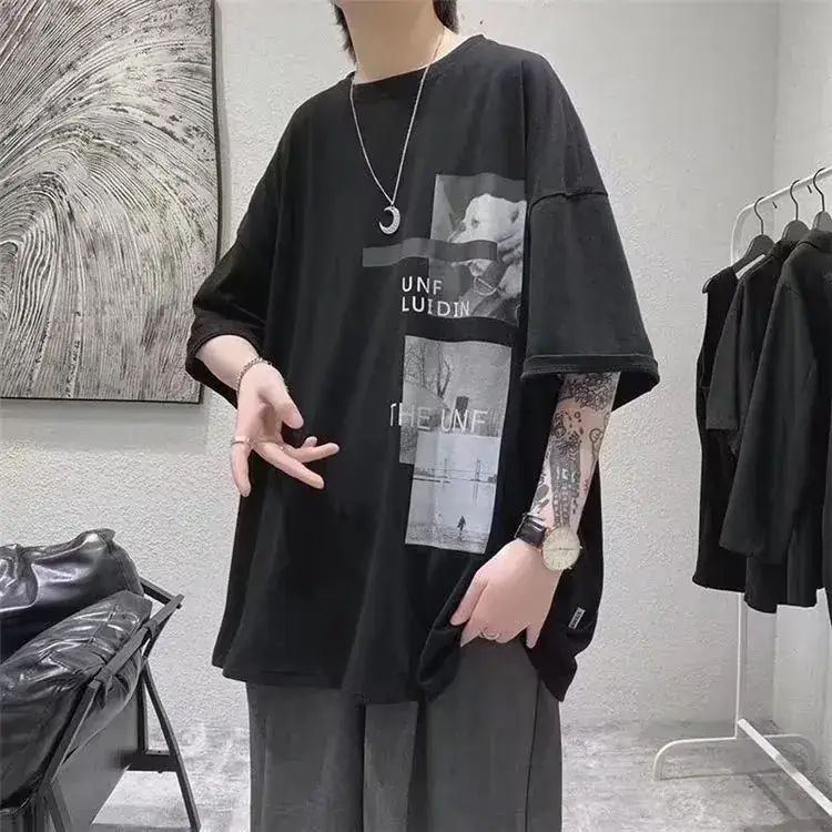 Harajuku T-Shirt Black Loose Fit Summer Men