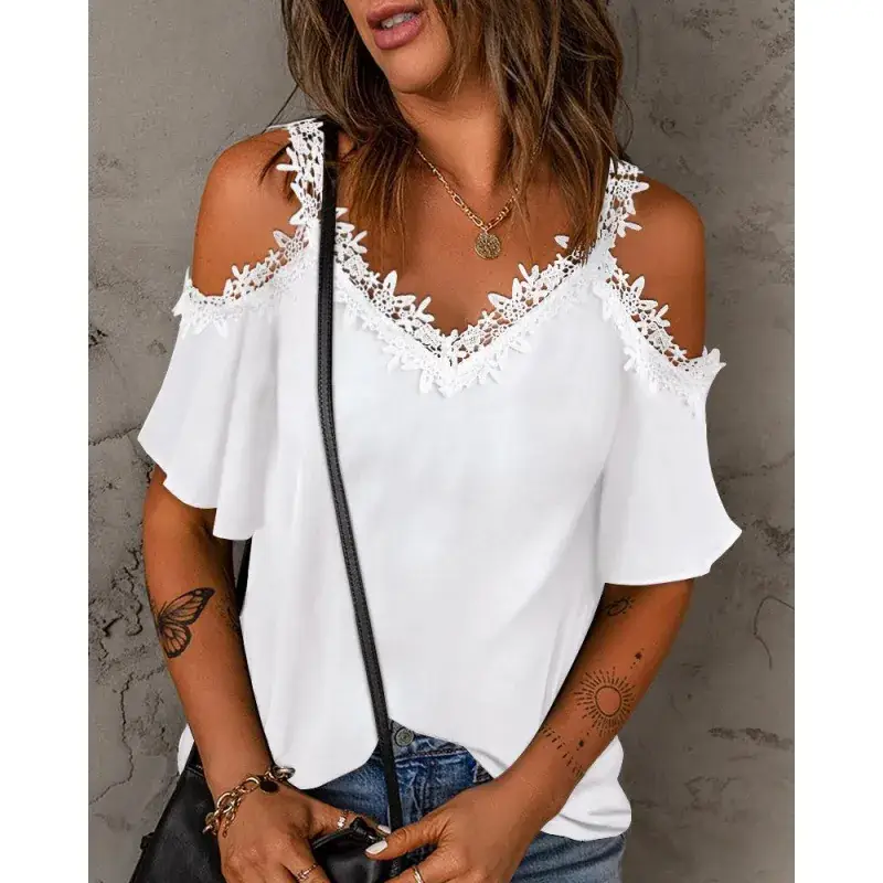 White Lace Shoulder T-Shirt with 2023 Design