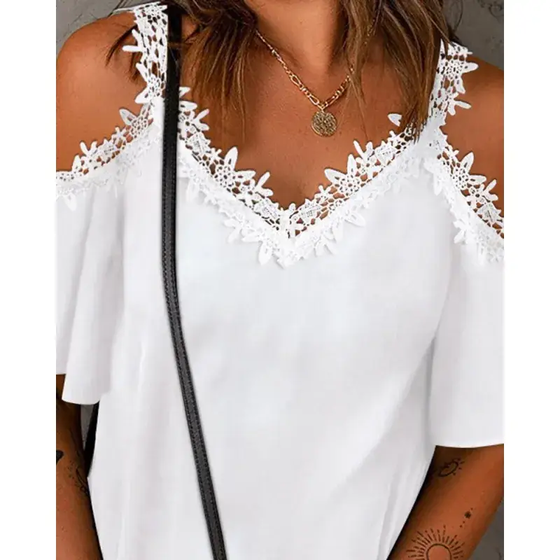 White Lace Shoulder T-Shirt with 2023 Design