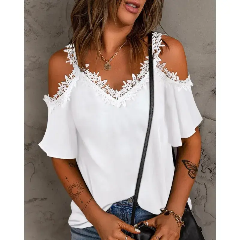 White Lace Shoulder T-Shirt with 2023 Design