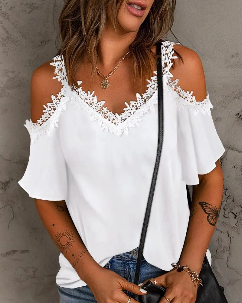 White Lace Shoulder T-Shirt with 2023 Design — feature 4