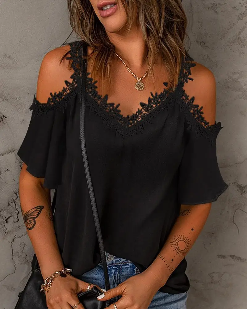 White Lace Shoulder T-Shirt with 2023 Design — feature 5