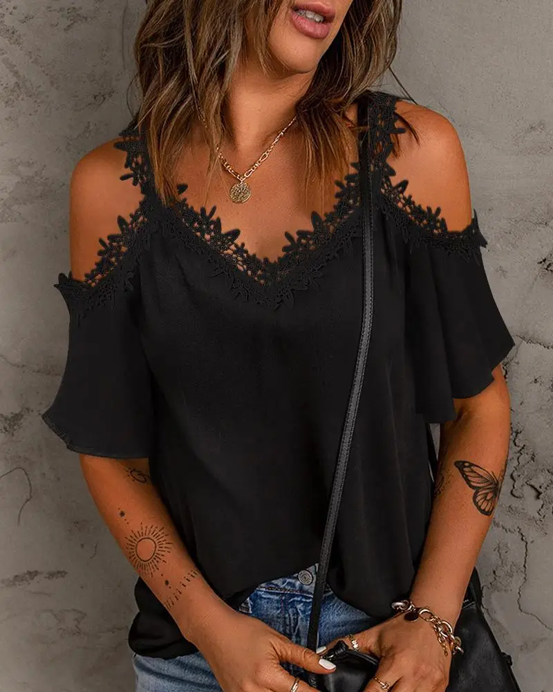 White Lace Shoulder T-Shirt with 2023 Design — feature 7
