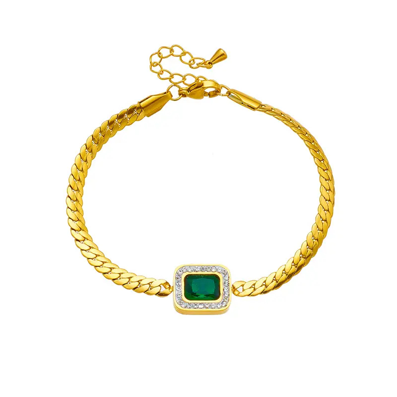 Green Square Diamond Gemstone Titanium Bracelet - Image 5