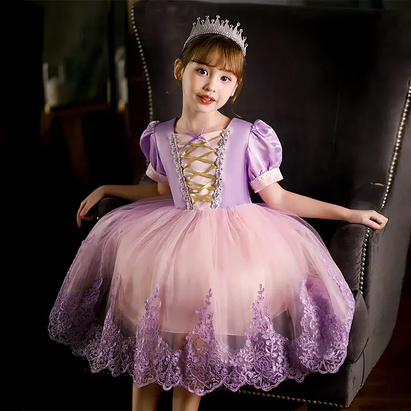Purple Crystal Rapunzel Dress Mesh Bow Gown - Image 18