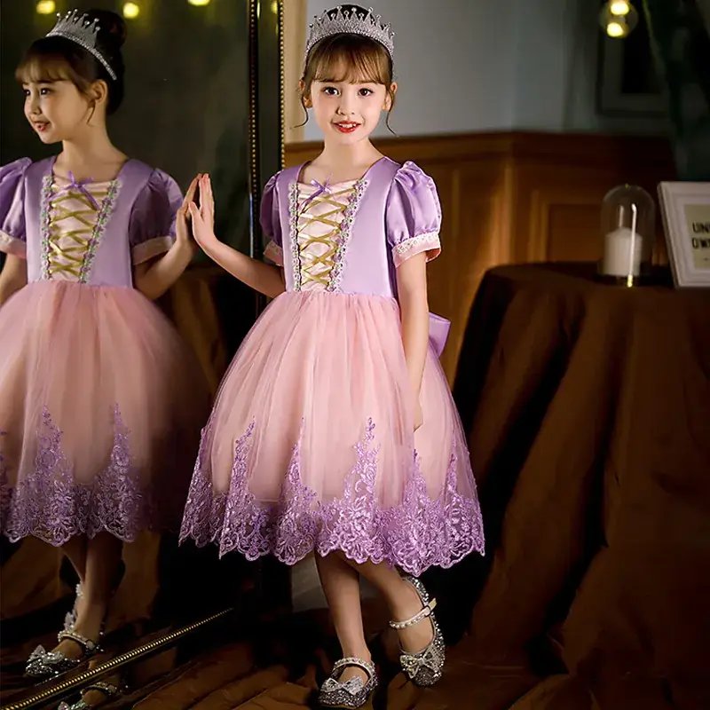 Purple Crystal Rapunzel Dress Mesh Bow Gown - Image 19