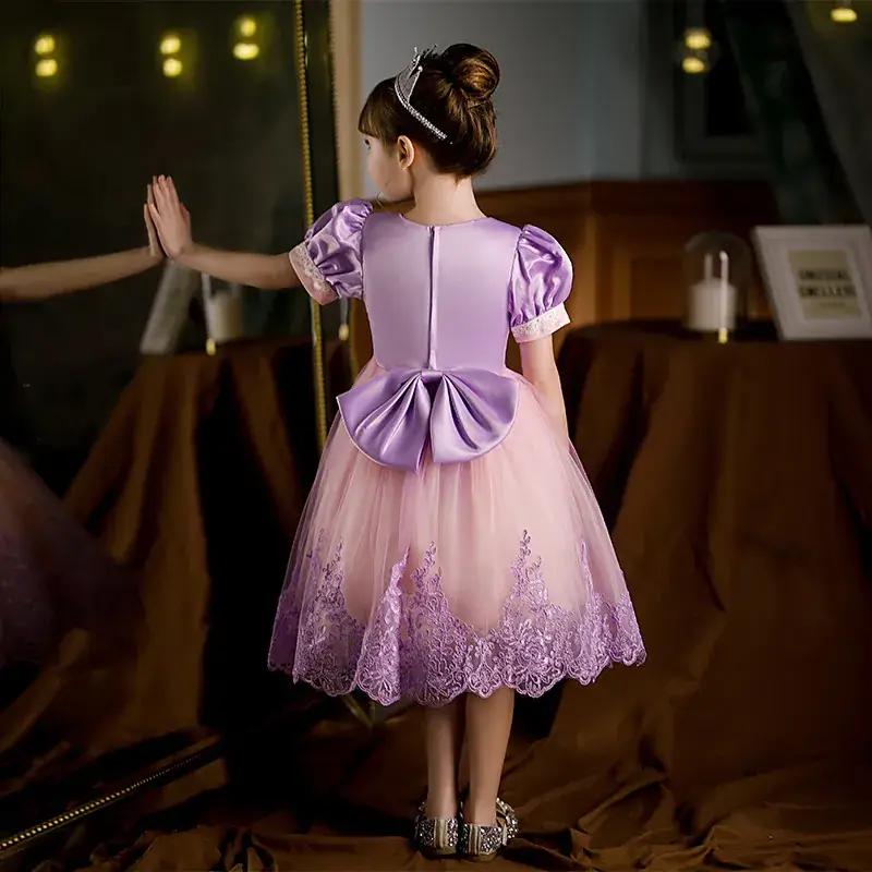 Purple Crystal Rapunzel Dress Mesh Bow Gown - Image 20