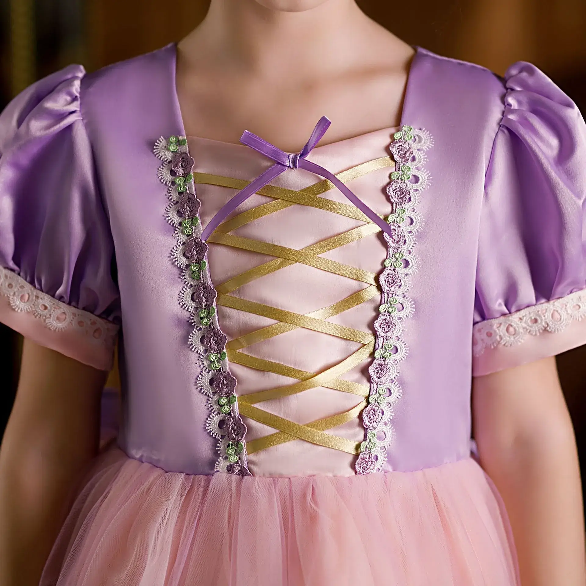 Purple Crystal Rapunzel Dress Mesh Bow Gown — feature 8