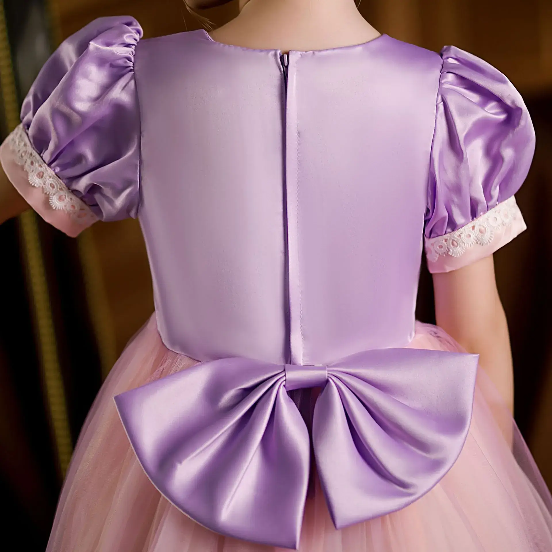 Purple Crystal Rapunzel Dress Mesh Bow Gown — feature 9