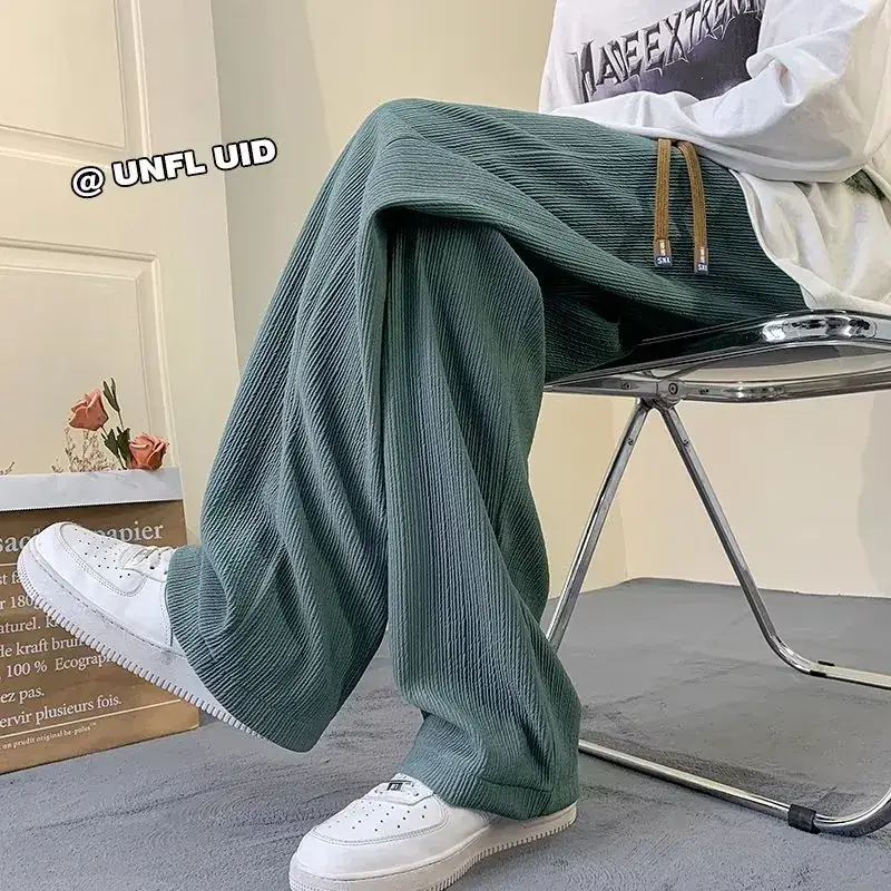 Men's Green Ice Silk Wide Leg Pants 2023 - Image 3