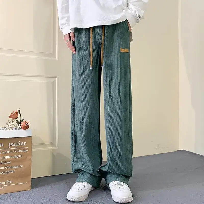 Men's Green Ice Silk Wide Leg Pants 2023 - Image 6
