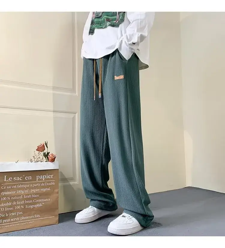 Men's Green Ice Silk Wide Leg Pants 2023 — feature 2
