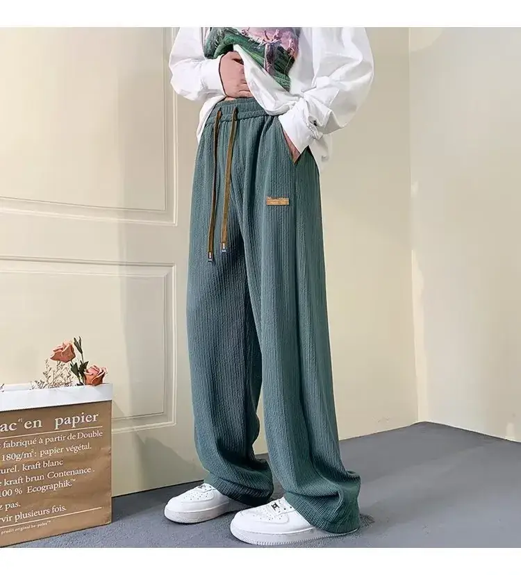 Men's Green Ice Silk Wide Leg Pants 2023 — feature 3