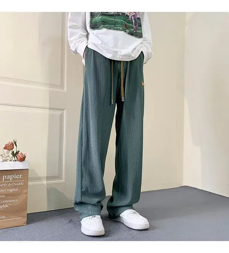 Men's Green Ice Silk Wide Leg Pants 2023 — feature 4