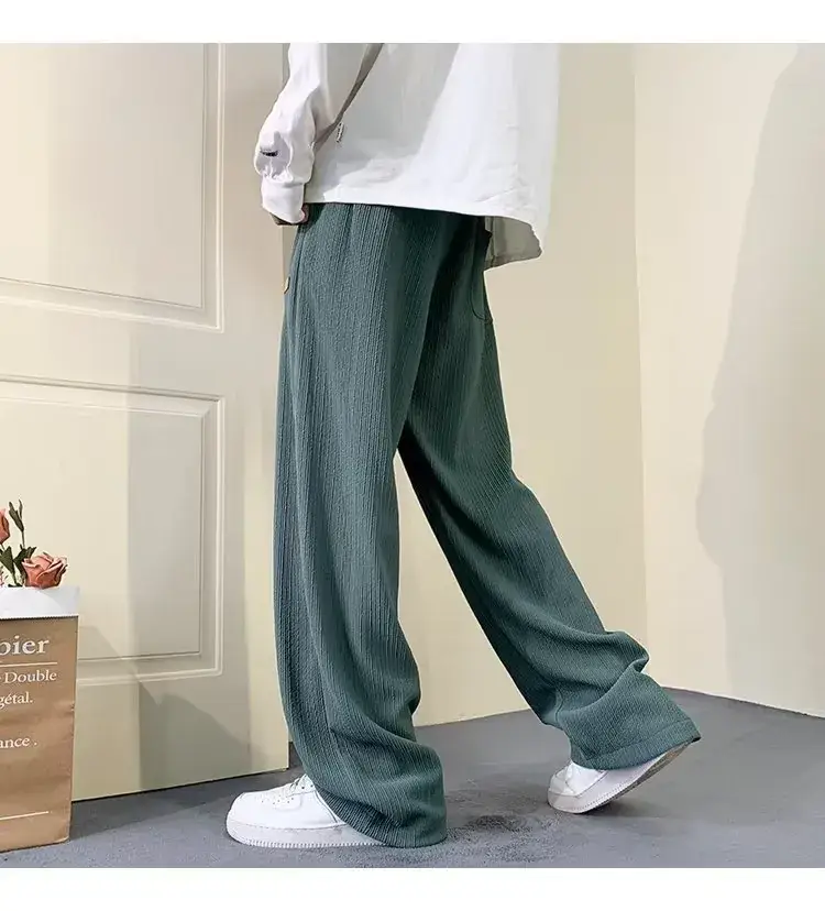 Men's Green Ice Silk Wide Leg Pants 2023 — feature 5