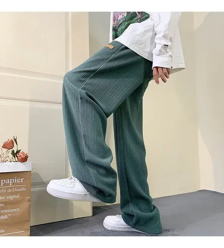 Men's Green Ice Silk Wide Leg Pants 2023 — feature 6