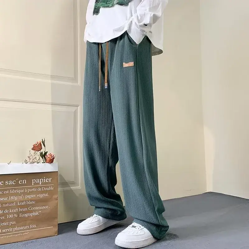 Men's Green Ice Silk Wide Leg Pants 2023 - Image 2