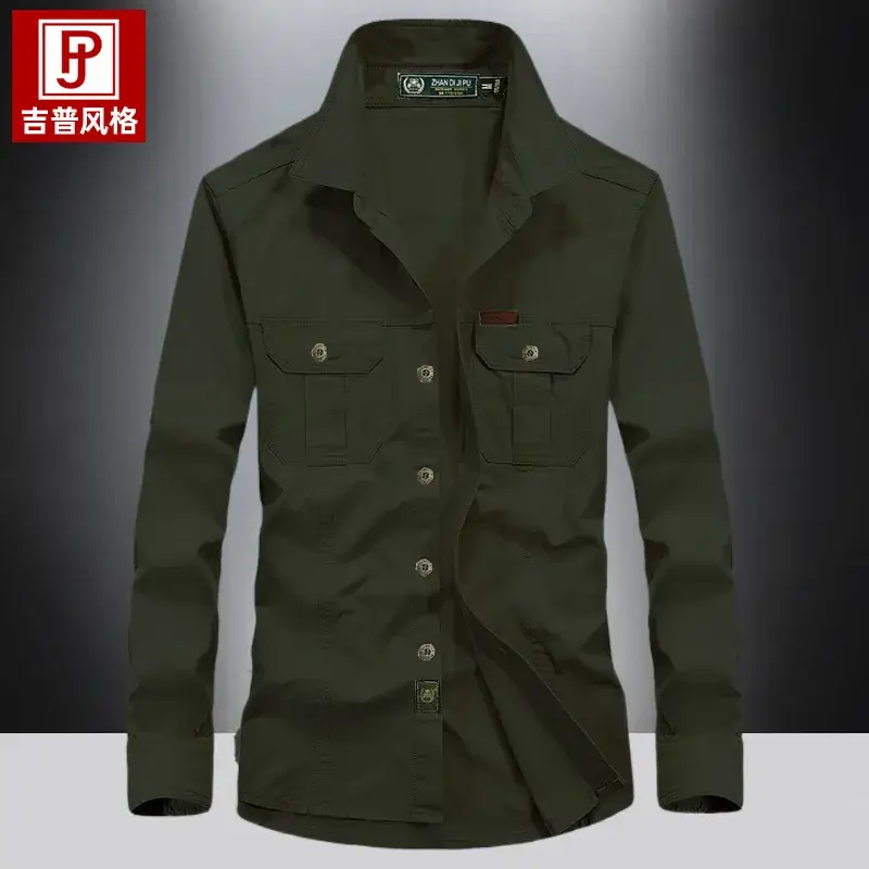 Men's 2023 Pure Cotton Beige Long Sleeve Shirt - Image 12