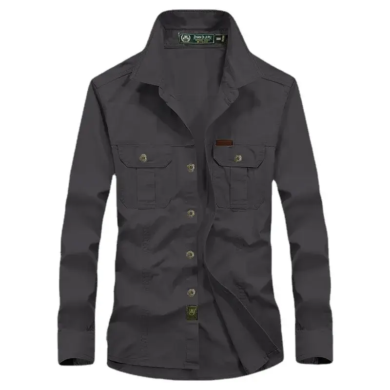 Men's 2023 Pure Cotton Beige Long Sleeve Shirt - Image 13