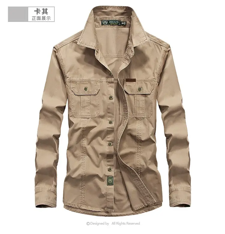 Men's 2023 Pure Cotton Beige Long Sleeve Shirt — feature 10