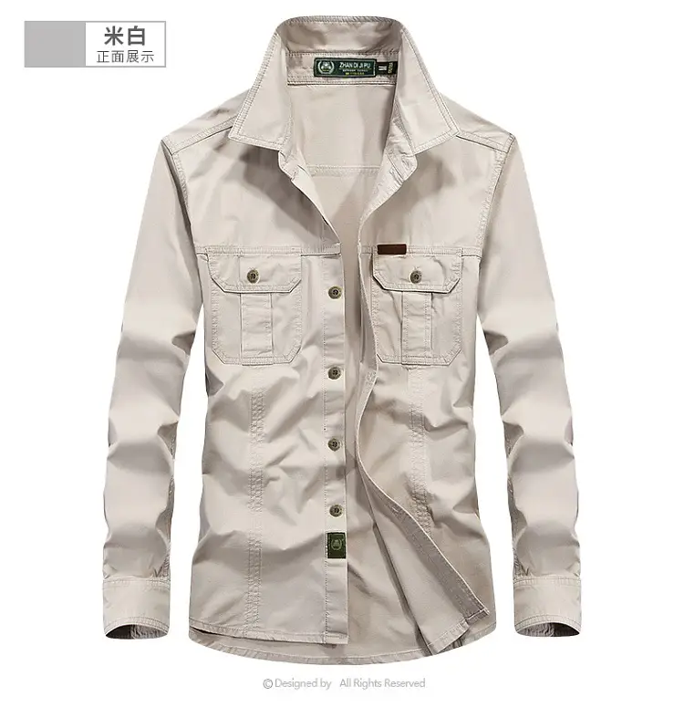 Men's 2023 Pure Cotton Beige Long Sleeve Shirt — feature 11